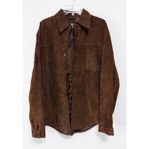 Norm Thompson Mens XXL Brown Suede Leather lined Shirt Jacket western vintage